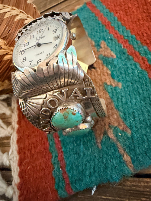 Handcrafted Old Pawn Turquoise & Sterling Silver Watch Cuff