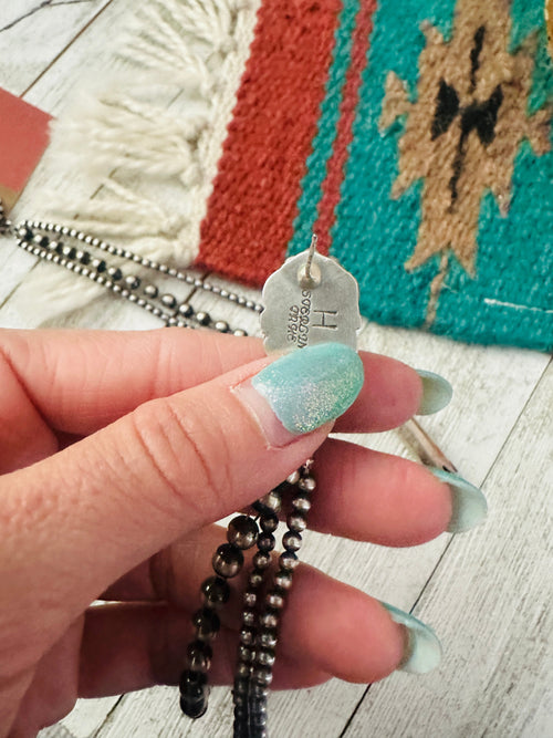 Navajo Turquoise & Sterling Silver Pearl Beaded Blossom Dangle Earrings