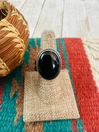 Old Pawn Navajo Sterling Silver & Onyx Ring Size 6.5