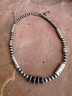 Handmade Hand Stamped Beaded Sterling Silver Necklace 16” With 2” Extender