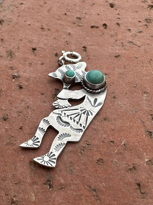 Handmade Sterling Silver and Two Stone Turquoise Kachina Charm