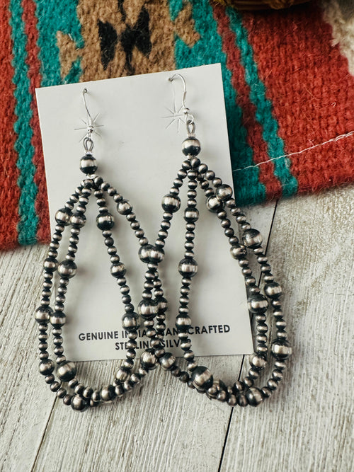 Sterling Silver Pearl Double Strand Beaded Hoop Earrings