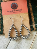 Navajo Sterling Silver Pearl Beaded Dangle Hoop Earrings