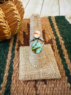 Old Pawn Navajo Sterling Silver, Turquoise & Spiny Ring Size 8