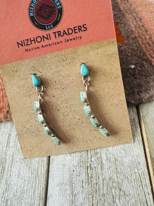 Old Pawn Navajo Sterling Silver & Turquoise Dangle Earrings