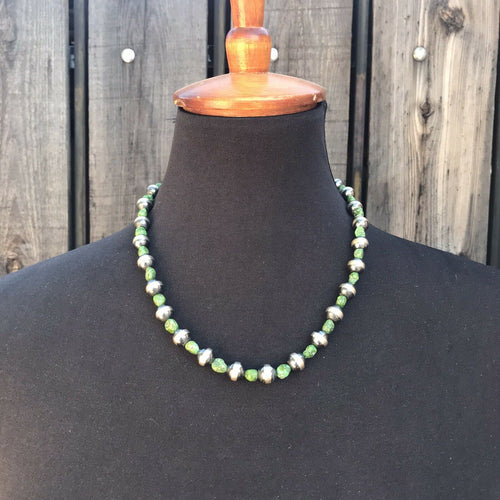 Navajo Sterling Silver and Sonoran Gold Turquoise Beaded Necklace