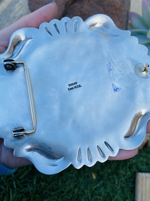 Handcrafted Stunning Vintage Number 8 Turquoise & Sterling Silver Belt Buckle Signed