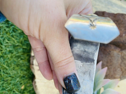 Handcrafted Vintage Turquoise & Sterling Silver Cuff Bracelet Signed