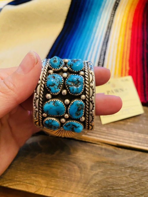 Handcrafted Vintage Turquoise & Sterling Silver Watch Cuff Signed