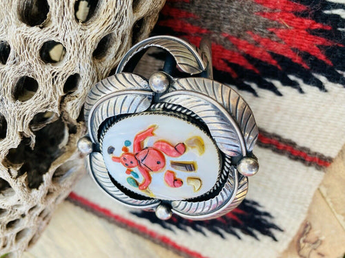 Vintage Zuni Multi Stone & Sterling Silver Inlay Mud Head Cuff Bracelet Signed /