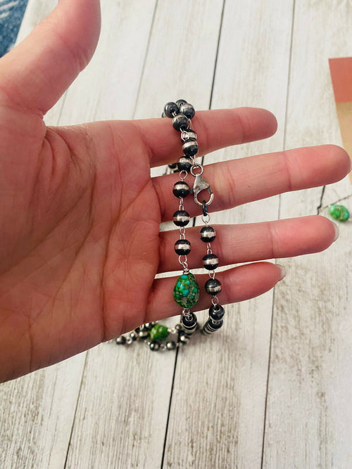 Handcrafted Sonoran Gold Turquoise & Sterling Silver Pearl Beaded Necklace Set