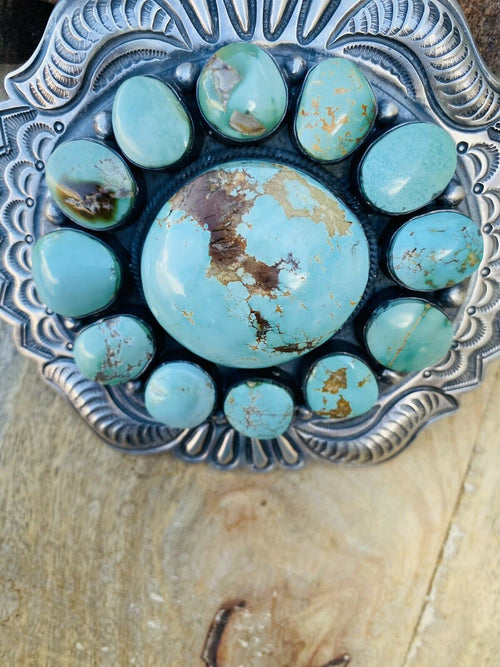 Handcrafted Stunning Vintage Number 8 Turquoise & Sterling Silver Belt Buckle Signed