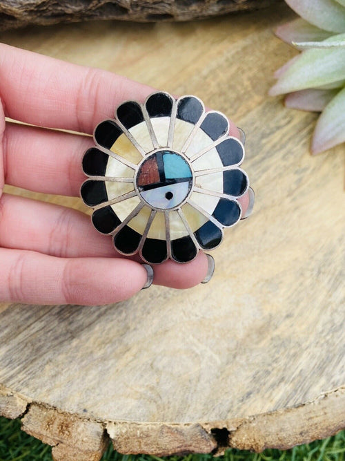 Vintage Zuni Sterling Silver & Multi Stone Sub Face Pin