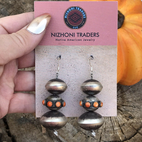 Handcrafted Orange Spiny & Sterling Disk Pearl 20 Mm -12 Mm Bead Necklace Set