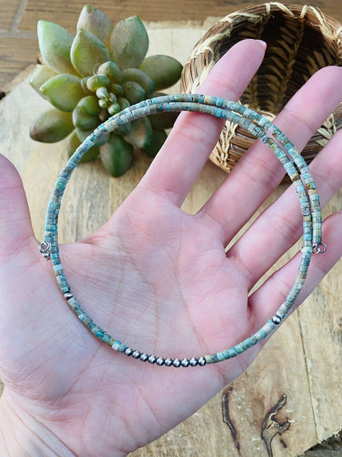 Handmade Turquoise & Sterling Silver Beaded Wrap Choker Necklace