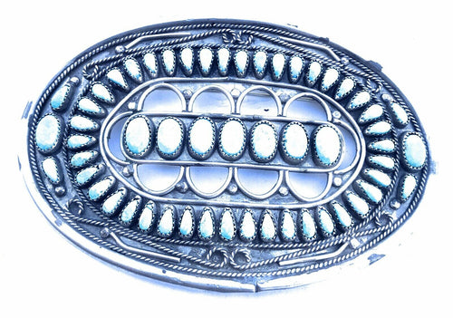 Handcrafted Vintage Jumbo Sterling Silver & Royston Turquoise Pin / Pendant