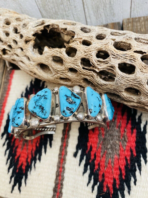 Handcrafted Old Pawn Vintage Kingman Turquoise & Sterling Silver Cuff Bracelet /