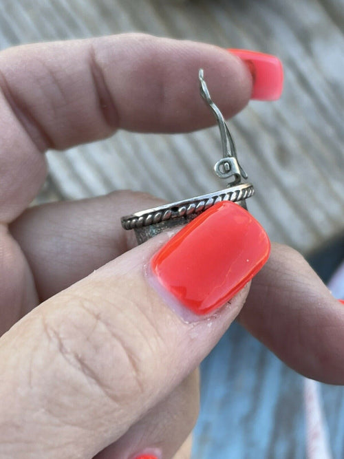 Handcrafted Vintage Sterling Silver Black Onyx Oval Clip On Earrings Signed