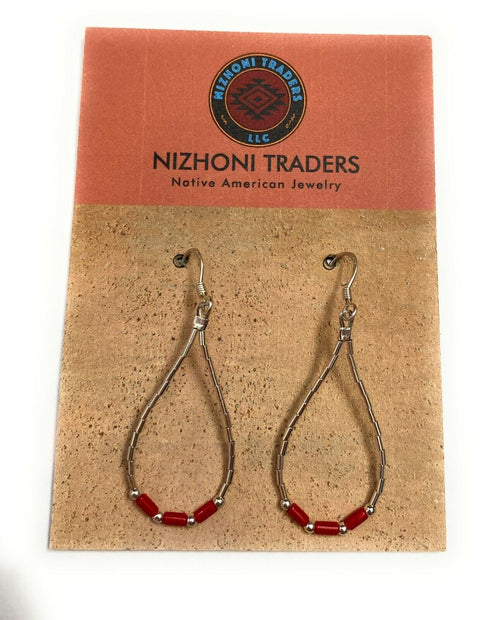 Handcrafted Sterling Liquid Silver & Coral Beaded Dangle Earrings