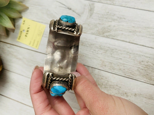 Handcrafted Old Pawn Vintage Kingman Turquoise & Sterling Silver Watch Cuff