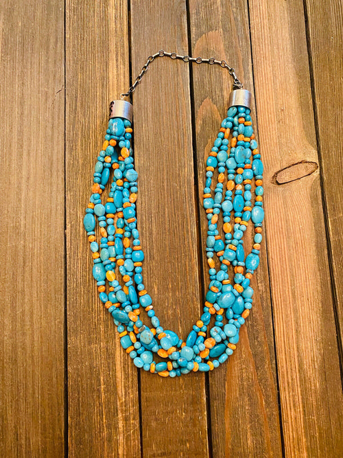 Handcrafted Turquoise, Spiny & Sterling Silver 6-Strand Beaded Necklace