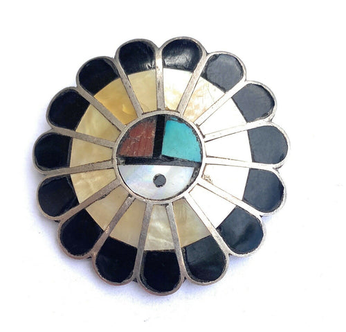 Vintage Zuni Sterling Silver & Multi Stone Sub Face Pin