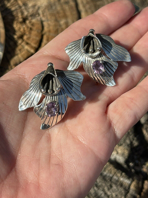 Handcrafted Vintage Amethyst & Sterling Silver Necklace and Earrings Set