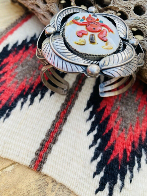 Vintage Zuni Multi Stone & Sterling Silver Inlay Mud Head Cuff Bracelet Signed /