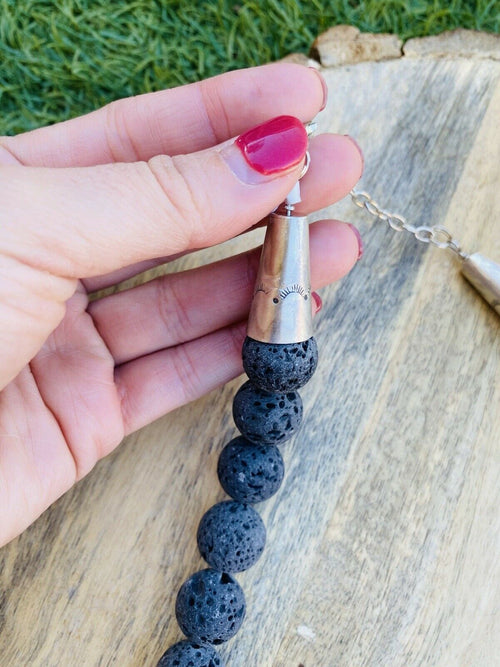 Handcrafted Lava Rock & Sterling Beaded Necklace