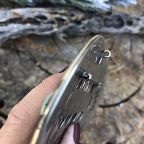 Handcrafted Vintage Jumbo Sterling Silver & Royston Turquoise Pin / Pendant