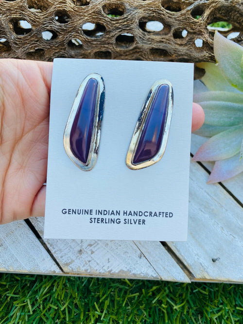 Handcrafted Vintage Charoite & Sterling Silver Post Earrings