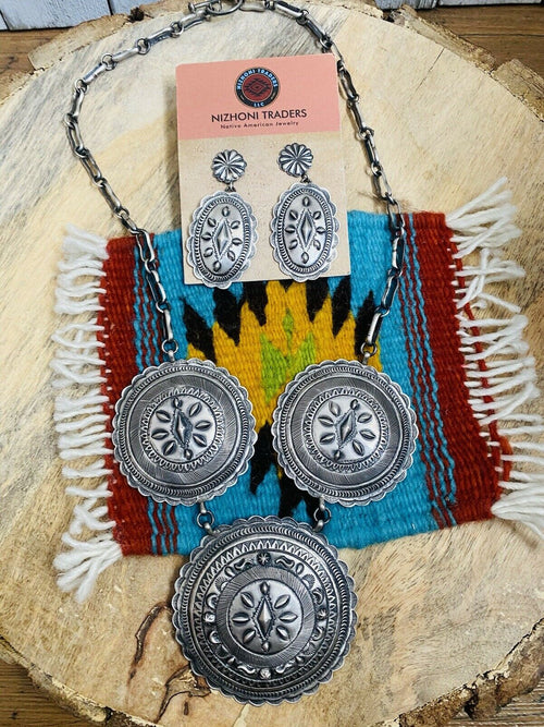 Handcrafted & Hand Stamped Sterling Silver Necklace & Earring Set By Eugene Charley