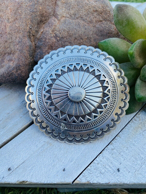 Handcrafted Vintage Hand Stamped Sterling Silver Belt Buckle Signed