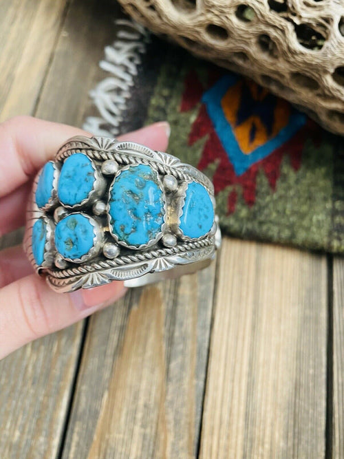 Handcrafted Vintage Old Pawn Kingman Turquoise & Sterling Silver Watch Cuff