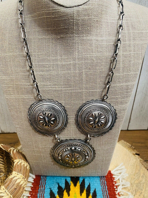 Handcrafted & Hand Stamped Sterling Silver Necklace & Earring Set By Eugene Charley