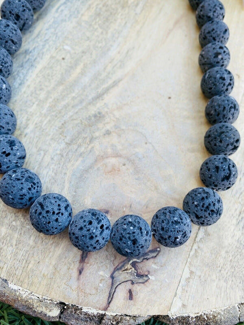 Handcrafted Lava Rock & Sterling Beaded Necklace