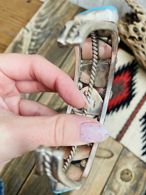 Handcrafted Old Pawn Vintage Kingman Turquoise & Sterling Silver Cuff Bracelet /