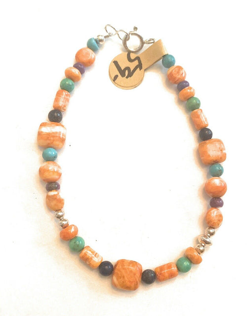 Handcrafted Spiny & Multi Stone Sterling Silver Beaded Bracelet