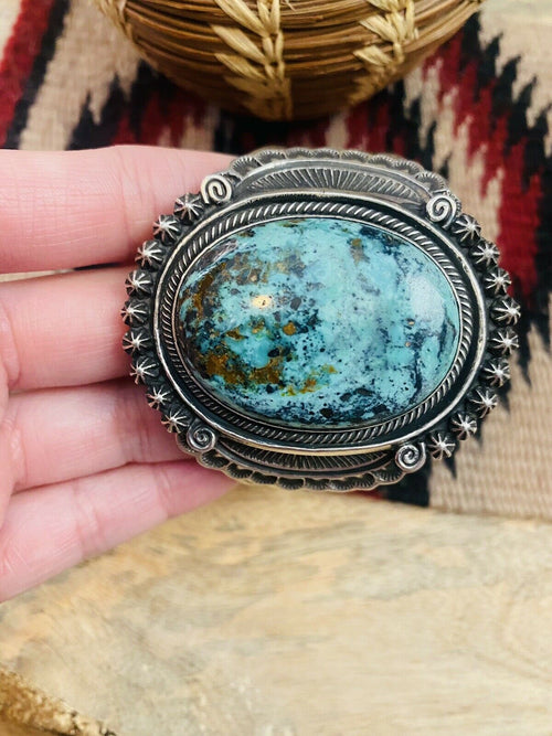 Handcrafted Vintage Turquoise & Sterling Silver Cuff Bracelet By Leon Martinez