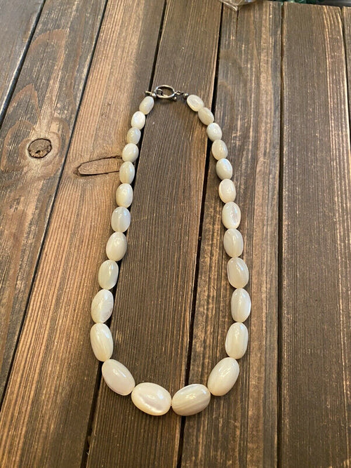Handcrafted Mother Of Pearl & Sterling Silver Beaded Necklace