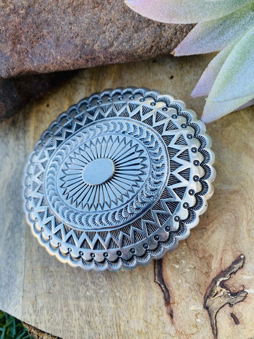 Vintage Navajo Hand Stamped Sterling Silver Belt Buckle Signed