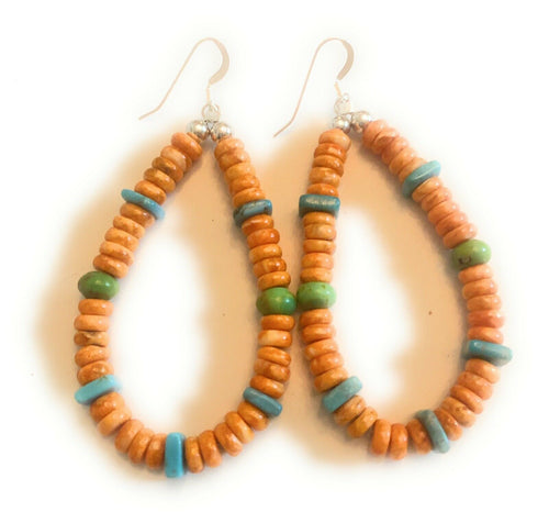 Handcrafted Spiny, Turquoise, Gaspeite And Sterling Silver Beaded Dangle Earrings