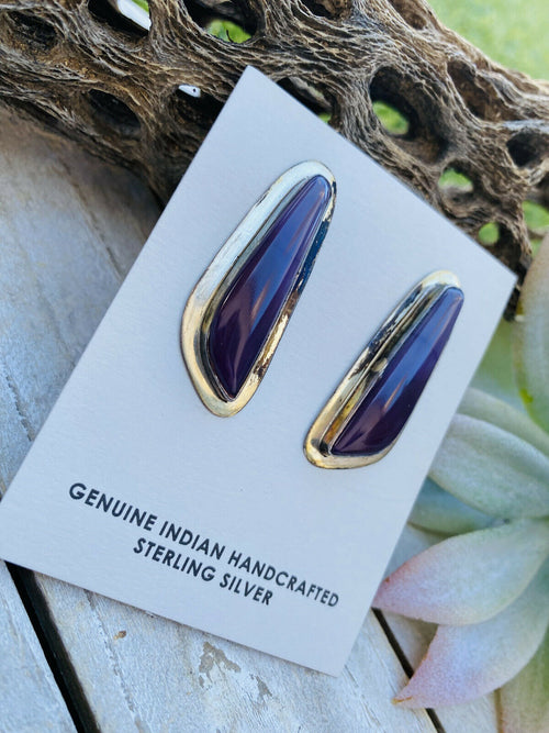Handcrafted Vintage Charoite & Sterling Silver Post Earrings