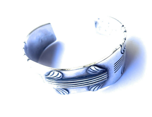 Handcrafted Vintage Sterling Silver Sleek Lined Cuff Bracelet by Steve Yellowhorse