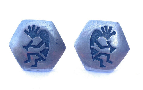 Vintage Hopi Sterling Silver Overlay Kokopelli Stud Earrings