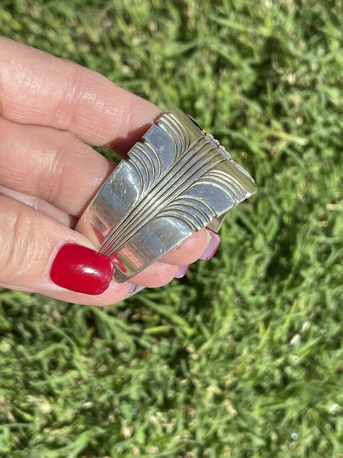 Handcrafted Vintage Sterling Silver Sleek Lined Cuff Bracelet by Steve Yellowhorse