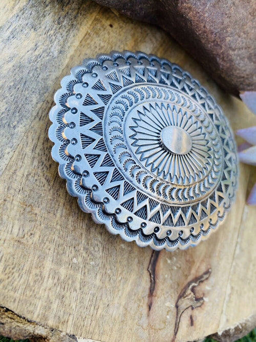 Vintage Navajo Hand Stamped Sterling Silver Belt Buckle Signed