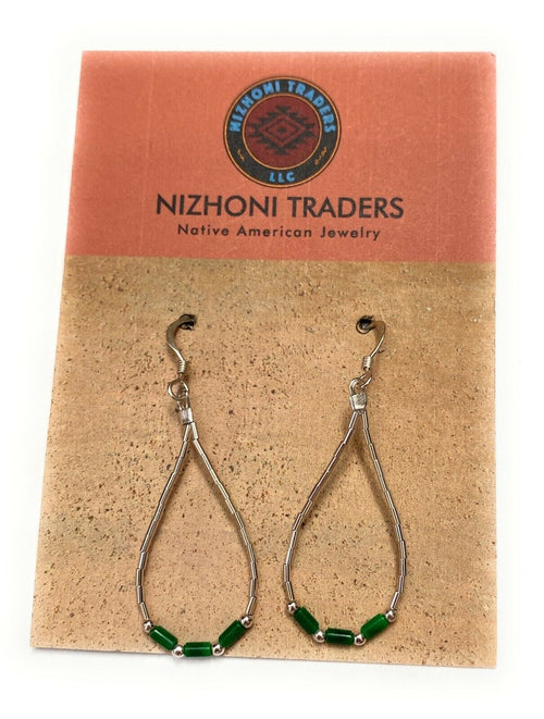 Handcrafted Sterling Liquid Silver & Malachite Beaded Dangle Earrings