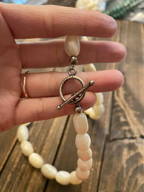 Handcrafted Mother Of Pearl & Sterling Silver Beaded Necklace