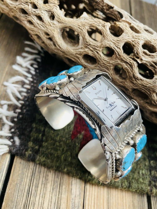 Handcrafted Vintage Old Pawn Kingman Turquoise & Sterling Silver Watch Cuff